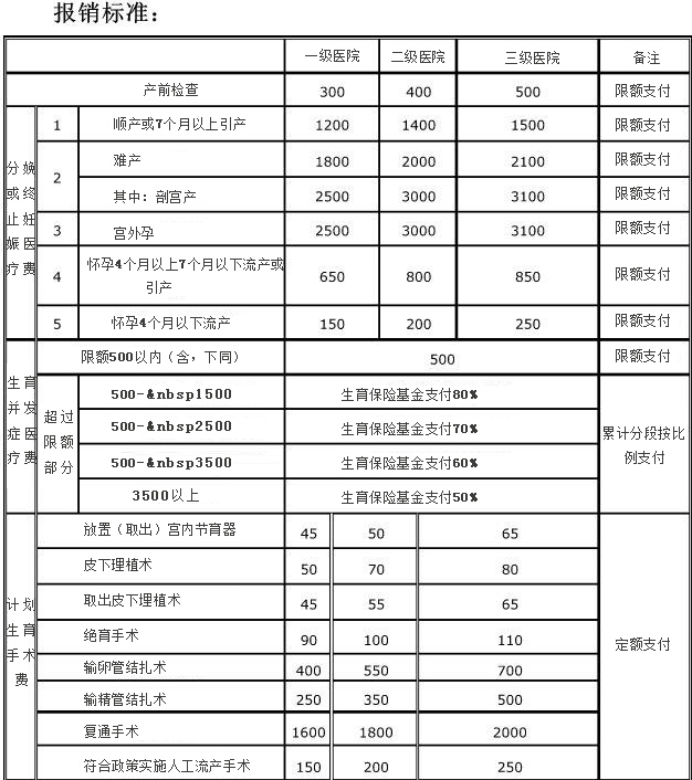 生育险报销标准